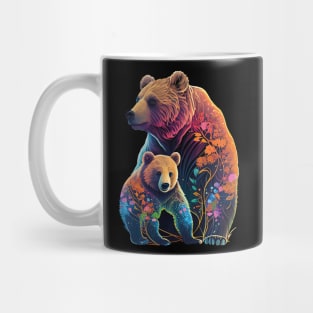 Nature's Love: Mother and Baby Bear with Floral Watercolor Design Mug